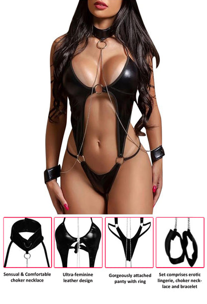 Temptation Leatherette Cut-Out Restraint Bodysuit by My Secret Drawer ® - M
