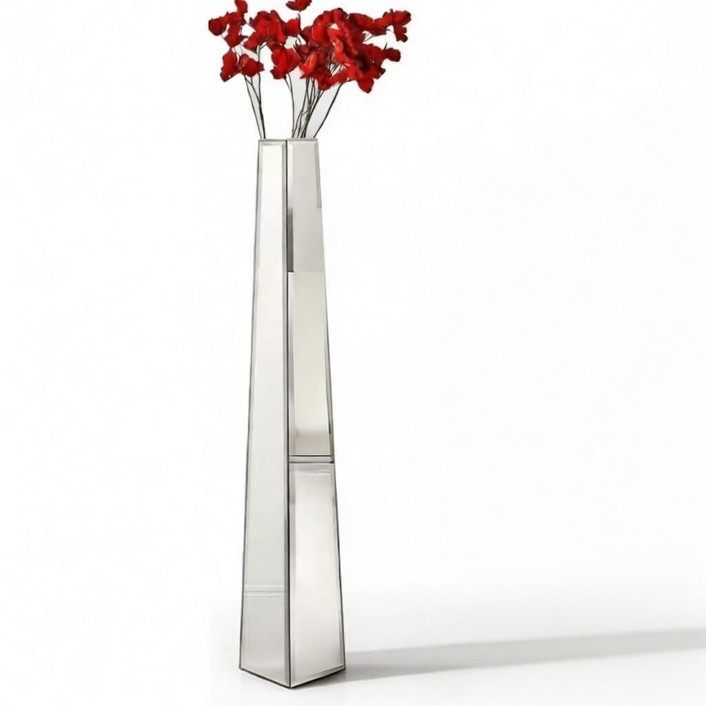 Large Silver Floor Vase 30 Inch Tall Glass Vase for Living Room Decoration & Branch Display