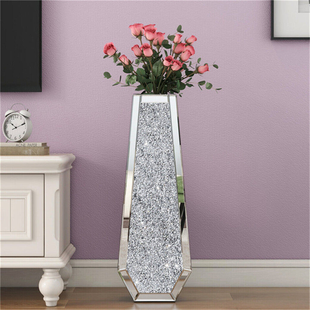 Silver Mirrored Floor Vase Luxury Diamond Flower Vase Living Room Home Office