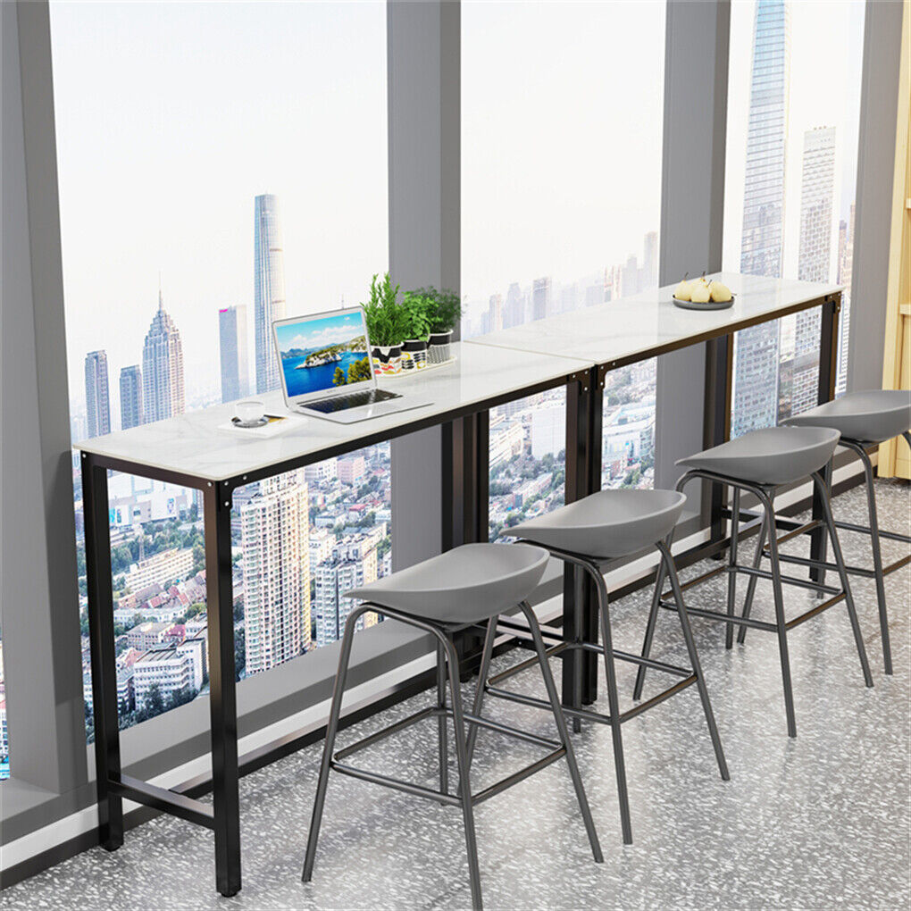 Xxl Marble Kitchen Bar Table Counter Breakfast Dining Table W/ Thicken Metal Leg