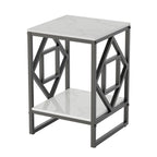 Sleek White Marble Side Table Sofa End Table Bedside Nightstand w Durable Frame