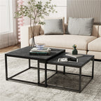 Marble Nesting Coffee Table Set Sintered Stone Side End Tables with Solid Metal Frame
