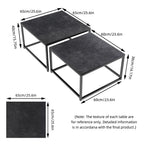 Marble Nesting Coffee Table Set Sintered Stone Side End Tables with Solid Metal Frame
