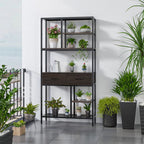 180Cm Tall Bookshelf With Drawers Industrial Bookcase W/ 6 Tiers Storage Shelves