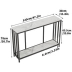 2-Tier White Marble Entryway Console Table Extra Long Foyer Couch Table