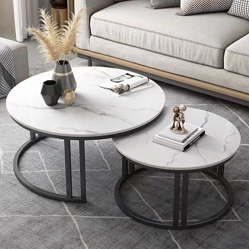 Stylish Round Nesting Coffee Tables with Metal Frame
