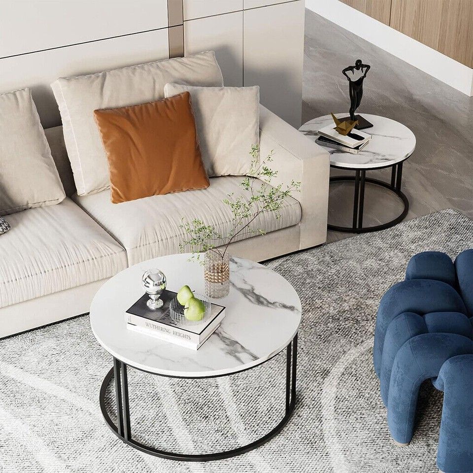 Stylish Round Nesting Coffee Tables with Metal Frame