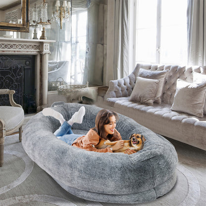 Xxxl Human-Sized Dog Bed Washable Orthopedic Pet Bed Bean Bag With Soft Blanket