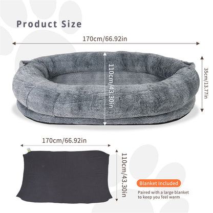 Xxxl Human-Sized Dog Bed Washable Orthopedic Pet Bed Bean Bag With Soft Blanket