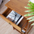 P&P Bamboo Bedside Table Nightstand Smooth Storage Side End Table with Drawers for Small Spaces
