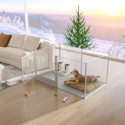 Silver Transparent Acrylic 6 Panel Dog Playpen Indoor Fence Whelping Box with Lock Door