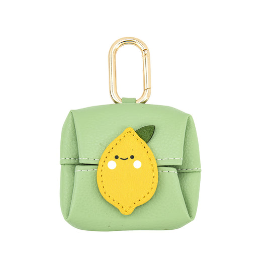 Lemon Pattern Green Cute Multifunctional Mini Leather Coin Purse with Keychain for Lipstick, Bluetooth Earbuds, and Small Essentials