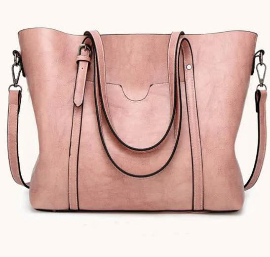 Elegant PU Leather Tote Bag with Detachable Strap - Pink