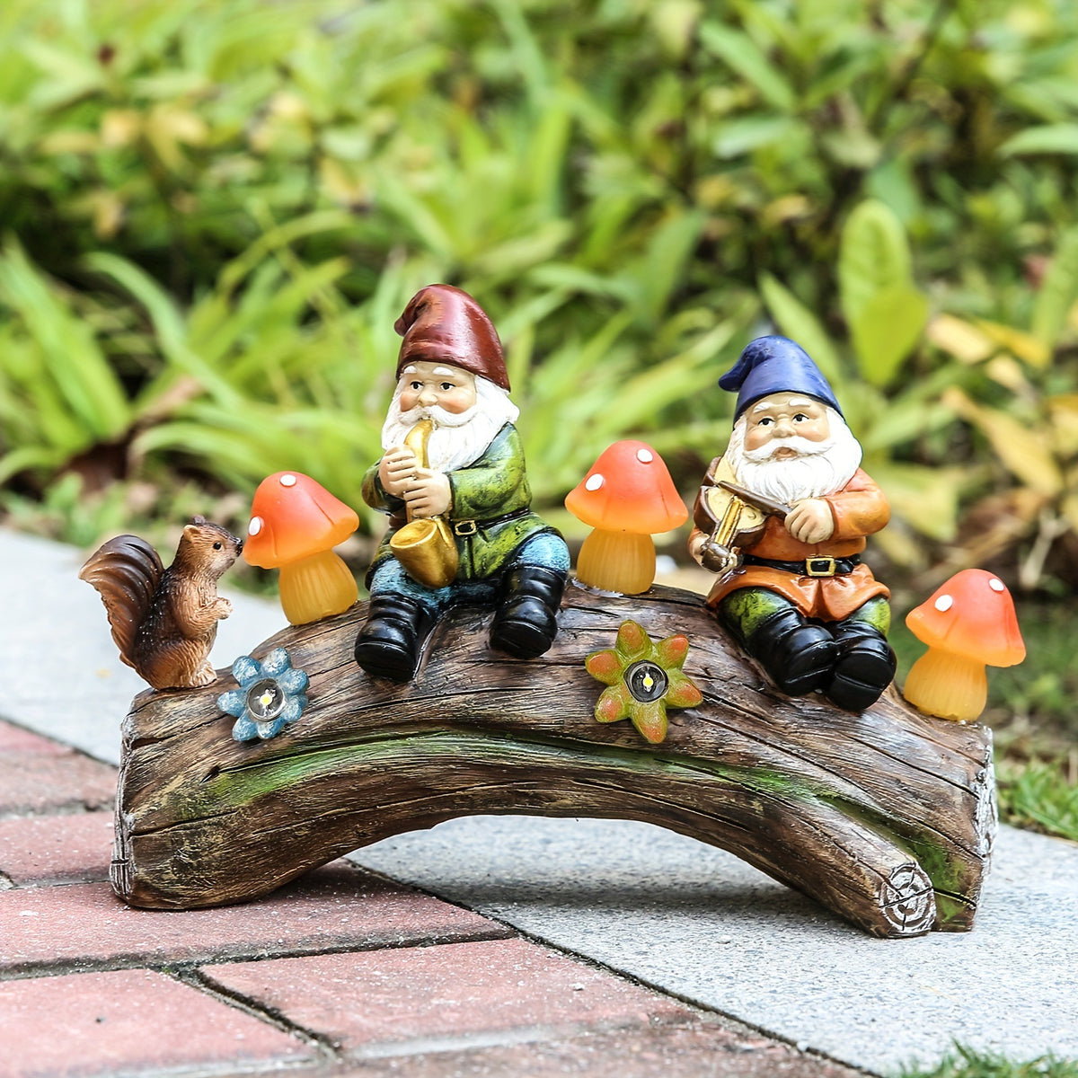 Solar-Powered Garden Gnome Statue - LED Lighted Outdoor Resin Decoration