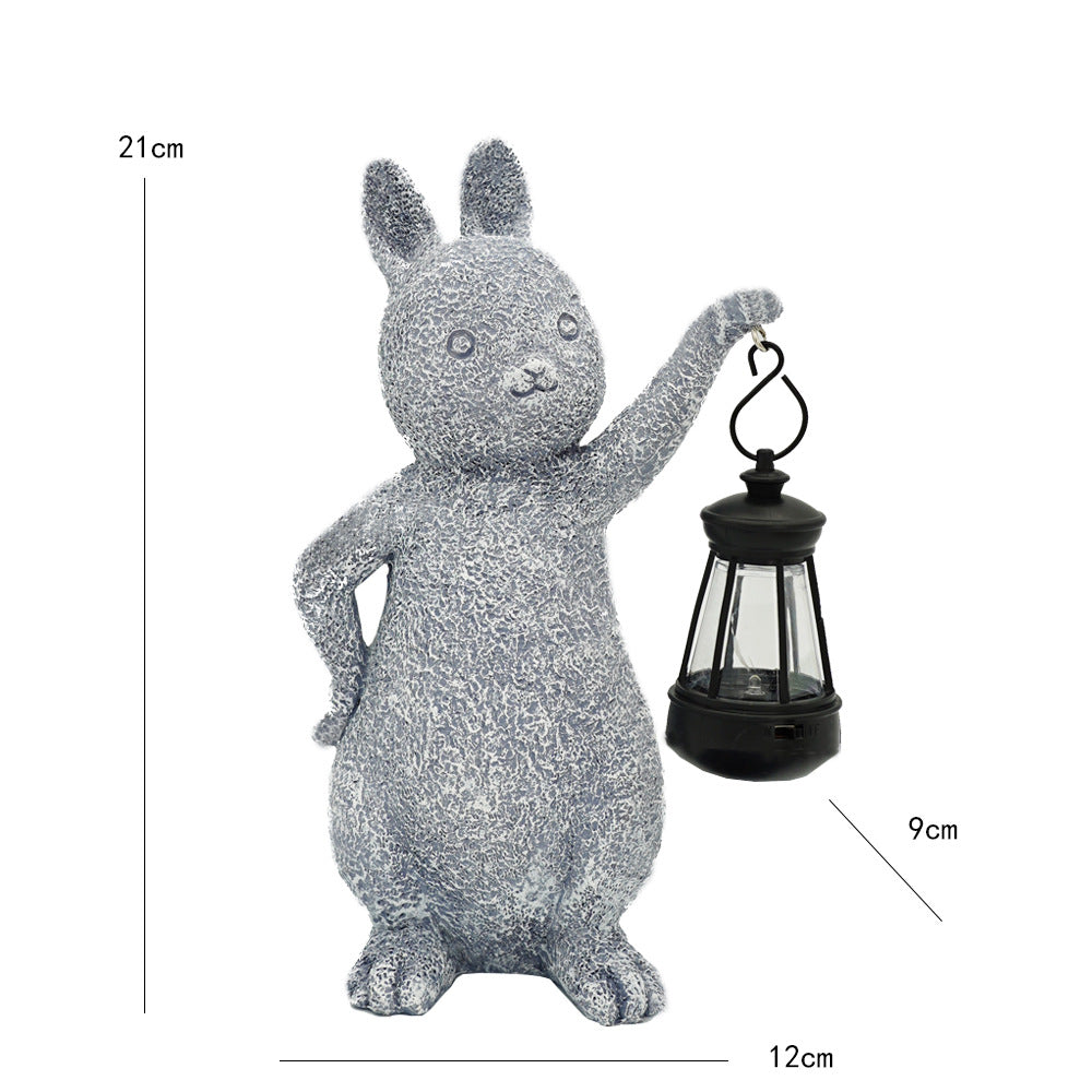 Green Solar-Powered Rabbit Statue with LED Lantern - Cute Garden & Lawn Decoration