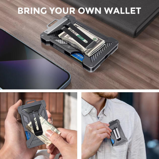 1 Pcs Grey Premium RFID Blocking Aluminum Alloy ID Badge Holder with Transparent Card Slot & Money Clip