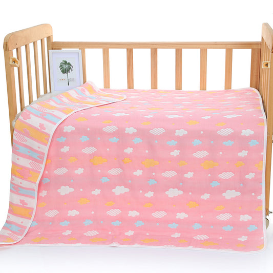 Pink Clouds, 6-Layer Muslin Baby Blanket - Soft Cotton Bedding for Infants and Toddlers, 110x110cm