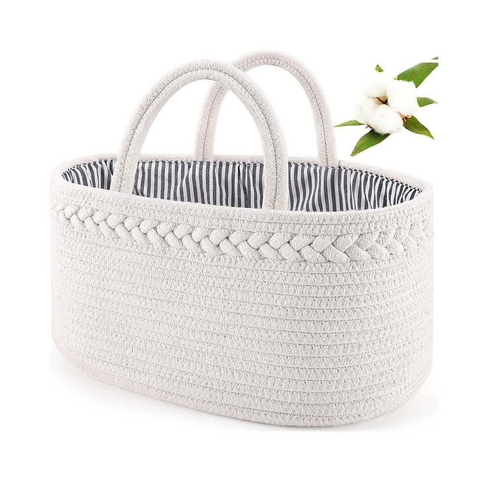 White Stylish Cotton Rope Basket for Clothing & Toys - Woven Storage Organizer, 38x23x18cm