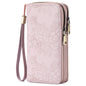 Women's Large Capacity Double Zip Wallet Clutch | PU Leather Floral Embossed Wristlet | Phone Holder with 24 Card Slots - Purple