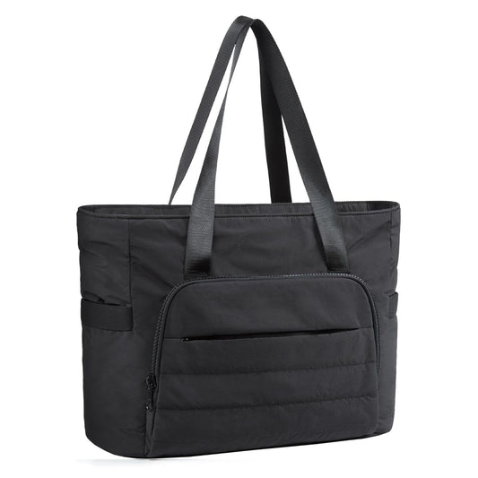 Black Versatile Women's Gym Tote Bag with Yoga Mat Strap - 18L Carryall, Fits 15.6 Laptop, Multi-Pocket Organizer