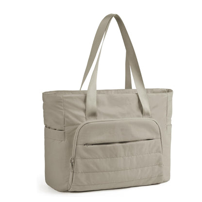 Light Tan Versatile Women's Gym Tote Bag with Yoga Mat Strap - 18L Carryall, Fits 15.6 Laptop, Multi-Pocket Organizer