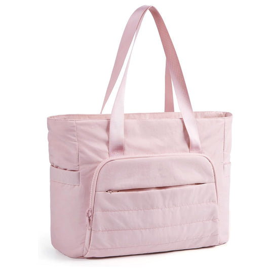 Pink Versatile Women's Gym Tote Bag with Yoga Mat Strap - 18L Carryall, Fits 15.6 Laptop, Multi-Pocket Organizer