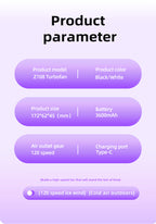 Purple Portable Handheld Fan with 120-Speed Display - USB Rechargeable Mini Cooling Fan for Outdoor Use