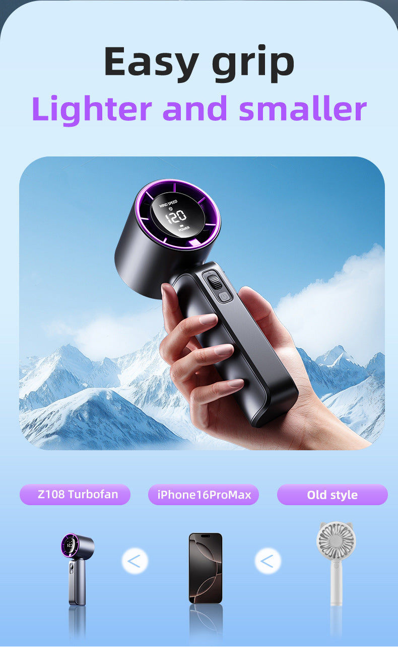 White Portable Handheld Fan with 120-Speed Display - USB Rechargeable Mini Cooling Fan for Outdoor Use