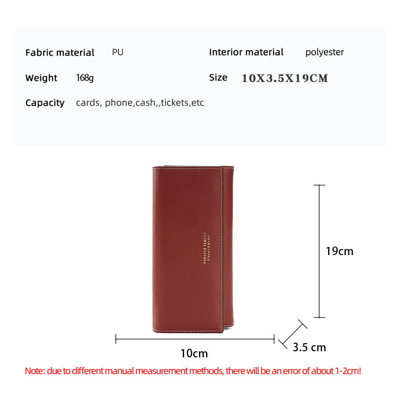 Black PU Slim Wallet with Polyester Interior - Stylish Clutch for Cards and Cash