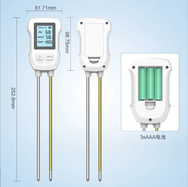 3-in-1 Soil Detector for pH, Moisture, and Temperature - Gardening Tool for Healthy Plants (Battery not included)