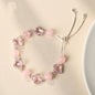 Natural Pink Crystal Four-Leaf Clover Bracelet - Elegant Adjustable Silver-Tone Bolo Jewelry for Women - Versatile Quartz Bead Charm Bracelet, Perfect Mother's Day Gift