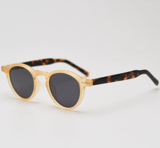 TraFrosted Yellow Tortoiseshell Feet Retro Round Polarized Sunglasses - Black Frame - Fashion UV Protection