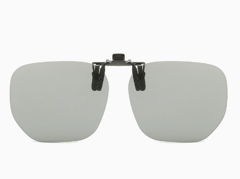 Grey to Dark Grey 2-Piece Flip-Up Sunglasses Clip-On Set for Glasses - UV-Protective Square Polarized Lenses for Driving