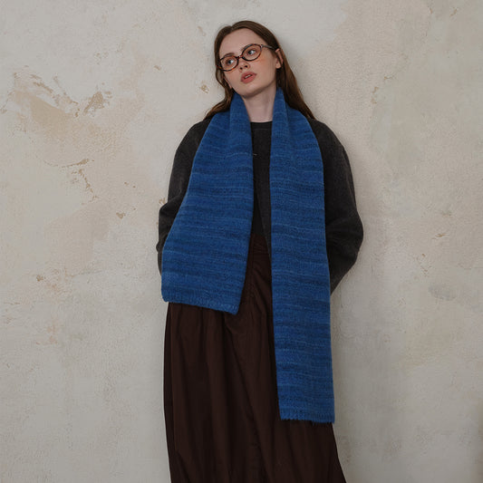 Blue Vintage Wool-Blend Knit Scarf - Warm and Stylish for Men and Women