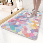 Colorful Scale Pattern  PVC Non-Slip Bath Mat 45x75cm - Shower Drain Hole Design, Soft & Quick-Dry Bathroom Rug