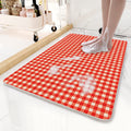 Red Plaid Pattern  PVC Non-Slip Bath Mat 45x75cm - Shower Drain Hole Design, Soft & Quick-Dry Bathroom Rug