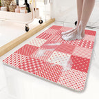 Pink Checkered Pattern  PVC Non-Slip Bath Mat 45x75cm - Shower Drain Hole Design, Soft & Quick-Dry Bathroom Rug