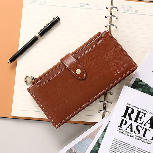 Retro Brown Large Capacity Women's Leather Wallet - RFID Blocking Card Holder