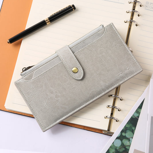Light Gray Large Capacity Women's Leather Wallet - RFID Blocking Card Holder