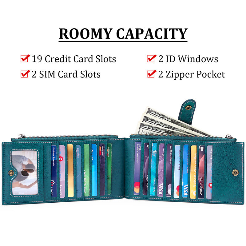 Light Gray Large Capacity Women's Leather Wallet - RFID Blocking Card Holder