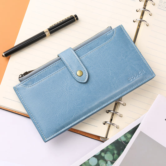 Light Blue Large Capacity Women's Leather Wallet - RFID Blocking Card Holder