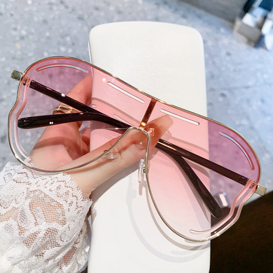 2-PCS Gold frame double pink Oversized Aviator Sunglasses - Unique Cutout Design