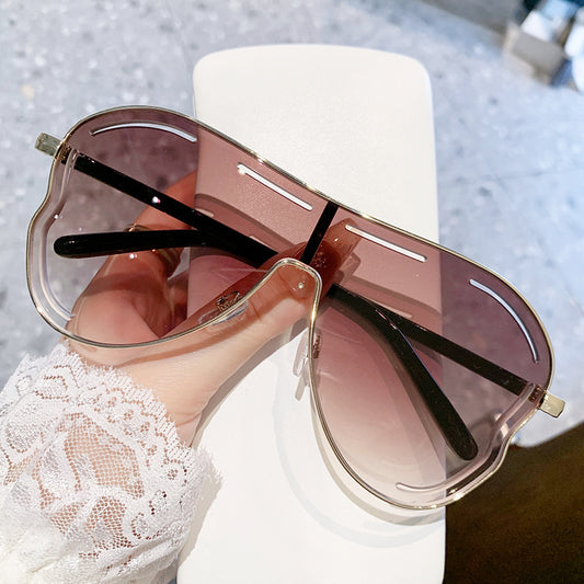 2-PCS Gold frame double tea Oversized Aviator Sunglasses - Unique Cutout Design