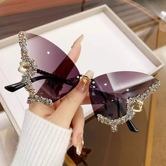 Gradient gray full diamonds 2 - PCS Fashion Street Style Sunglasses: Diamonte Butterfly Edition