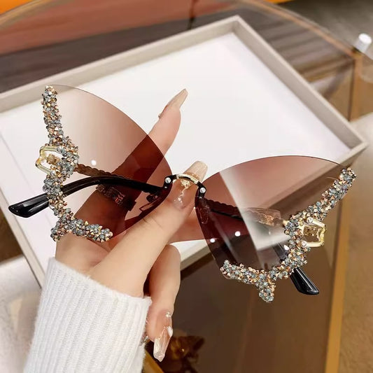Tan color full diamonds 2 - PCS Fashion Street Style Sunglasses: Diamonte Butterfly Edition