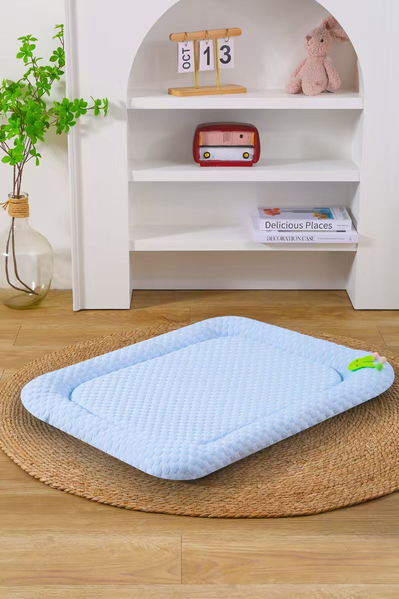 Blue Breathable Cooling Pet Mat - Ice Bean Summer Bed for Small Dogs (M : 42x58cm)