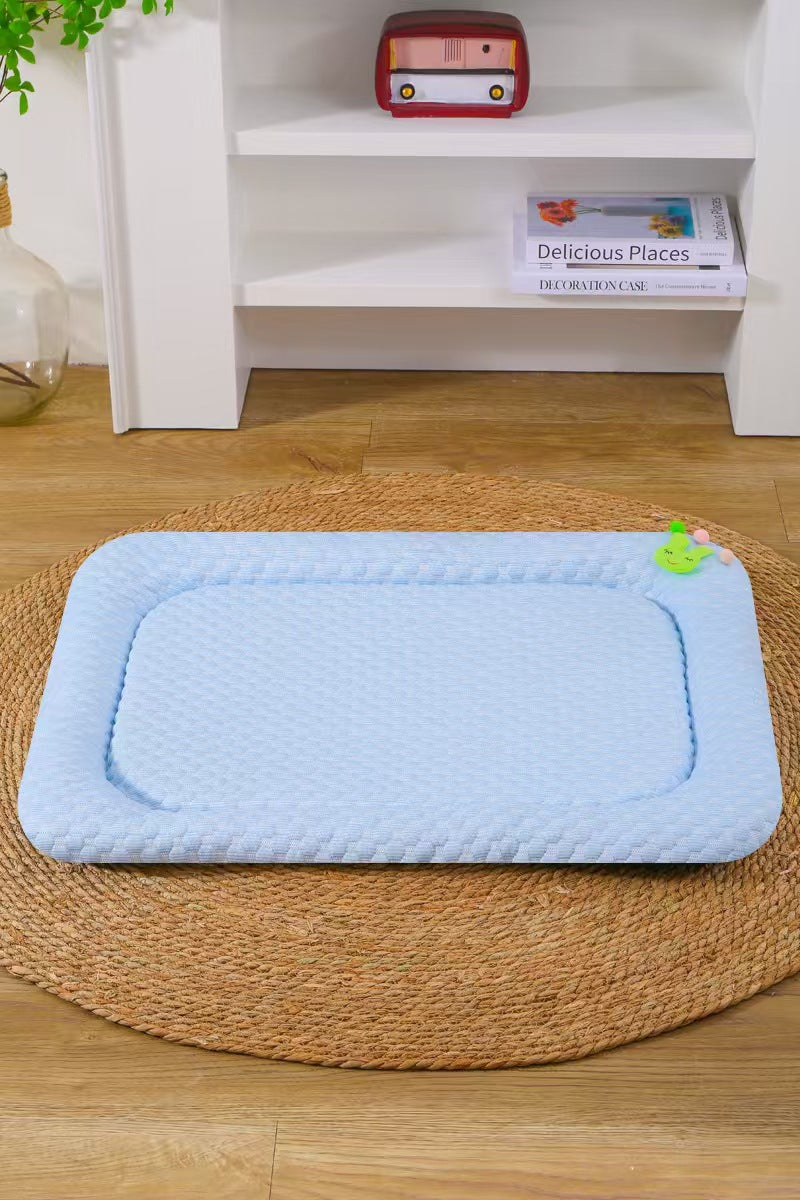 Blue Breathable Cooling Pet Mat - Ice Bean Summer Bed for Small Dogs (L : 50x65cm)