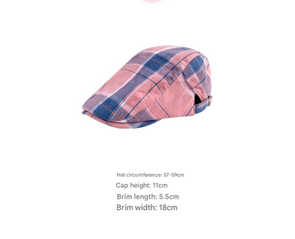 2-PCS Red Lightweight Checkered Flat Cap - Adjustable Retro Driver Hat for Men & Women