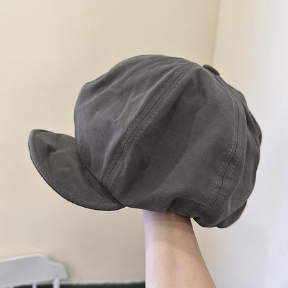 Grey Women's Vintage Style Baker Boy Cap - Soft Cotton Linen Blend
