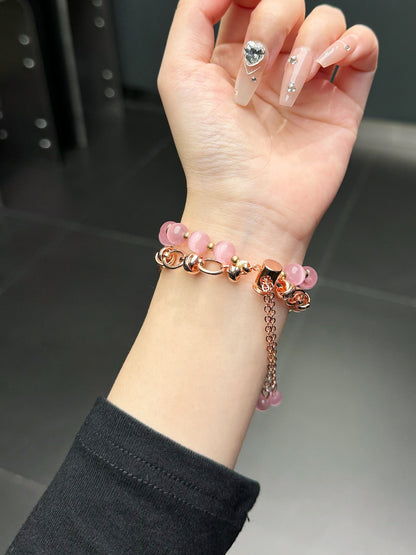 2-pcs Pink Elegant Cat's Eye Beaded Bracelet Band for Apple Watch - Women's Luxury Strap (Compatible Size :38/40/41MM )